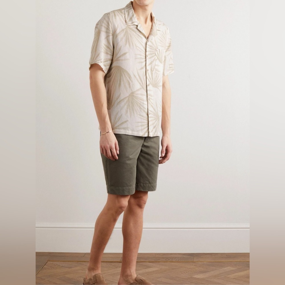 Onia - Air Linen Convertible-Collar Printed Woven Shirt - Neutrals Vacation